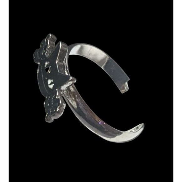 Gothic Spooky Cat Black And Silver Tone Adjustable Ring Size 7 1/2 - Picture 8 of 9